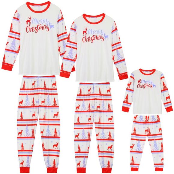 Child's Christmas Sleepwear Long Sleeve Tee with Pants Lounge Pajama Sets Red - Picture 1 of 4